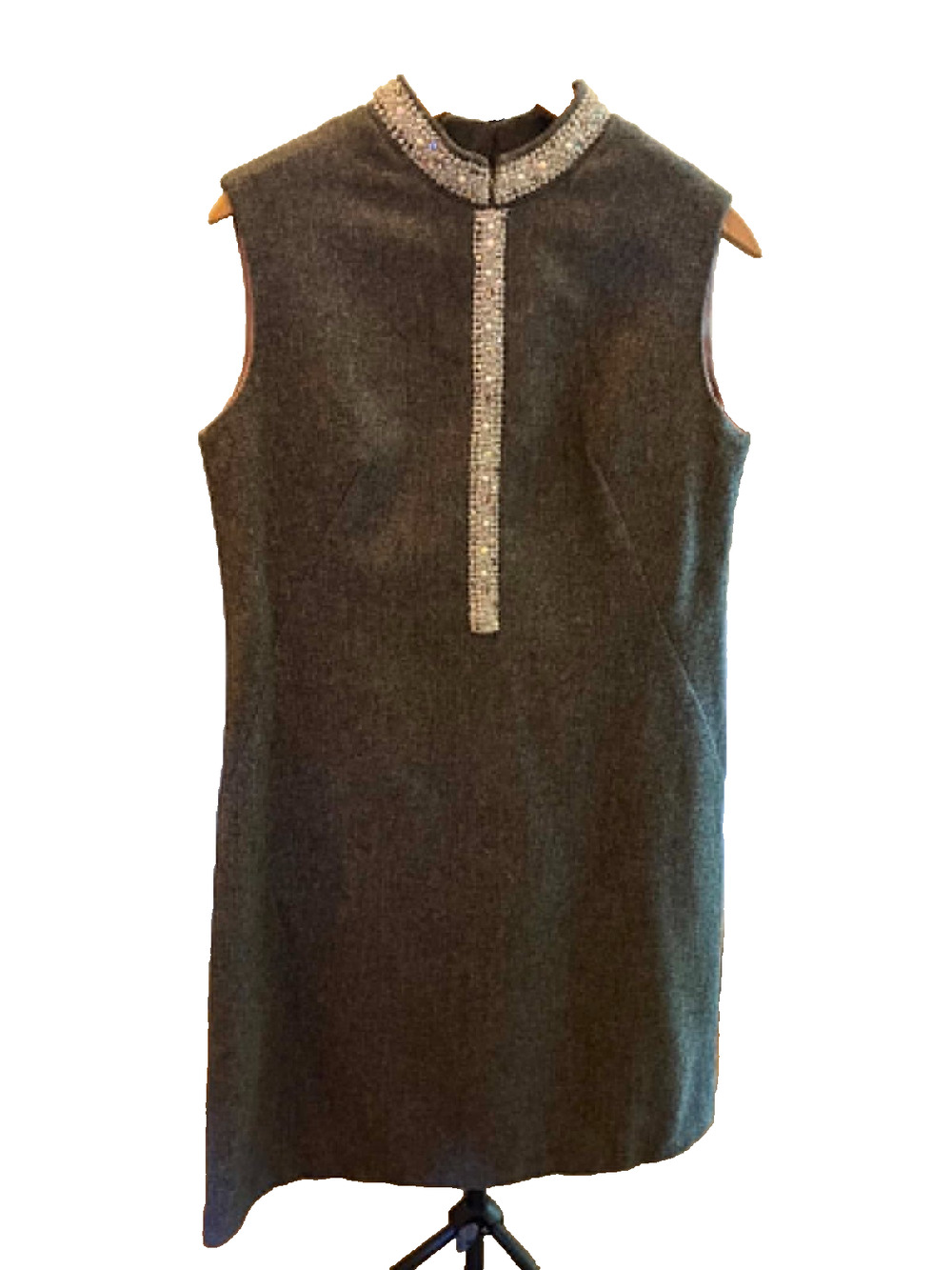 Vintage 1960's Ladies LIPMAN'S Black Wool Dress Sleeveless With Rhinestones